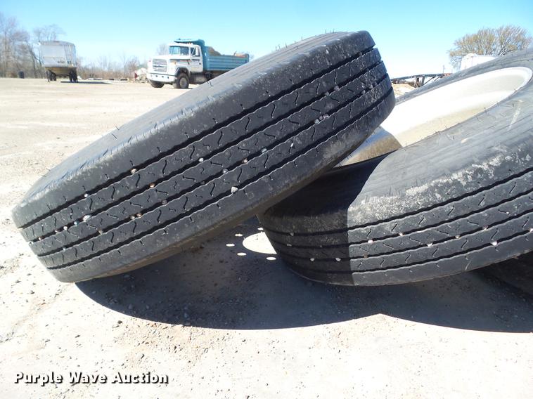image for item EM9143 (4) Dayton 11R24.5 tires and wheels