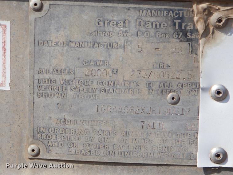 image for item FQ9681 1988 Great Dane 731TL dry van trailer