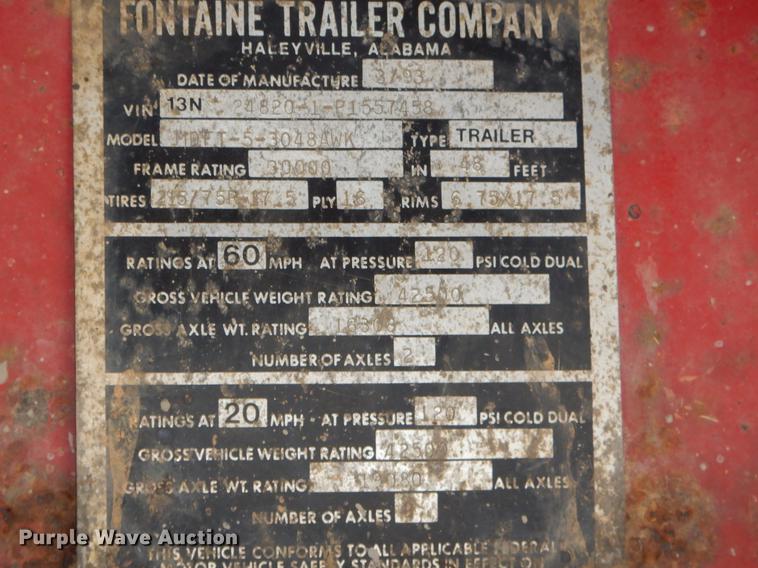 image for item FQ9690 1993 Fontaine MDFT5V3048AWK drop deck trailer