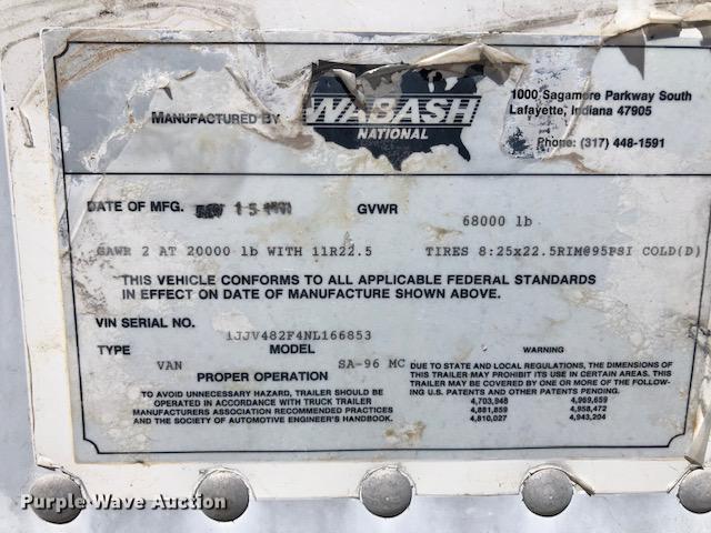image for item G1675 1992 Wabash dry van trailer