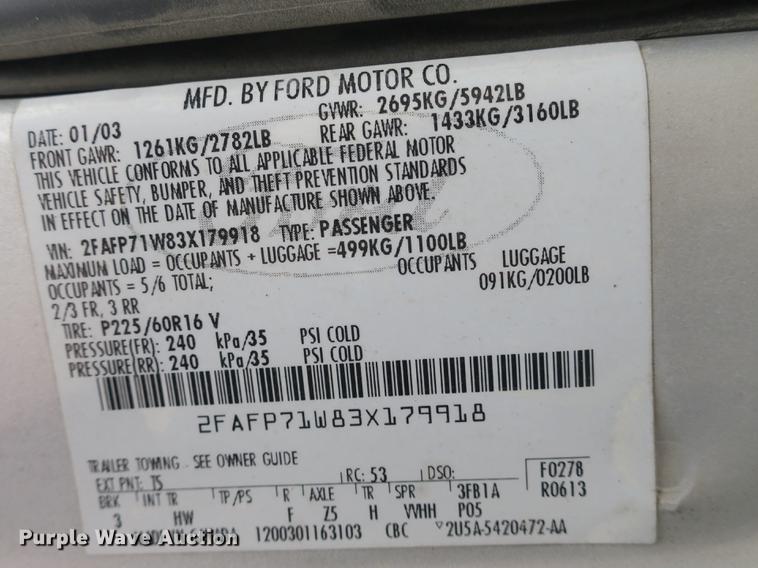 image for item DB8831 2003 Ford Crown Victoria Police Interceptor