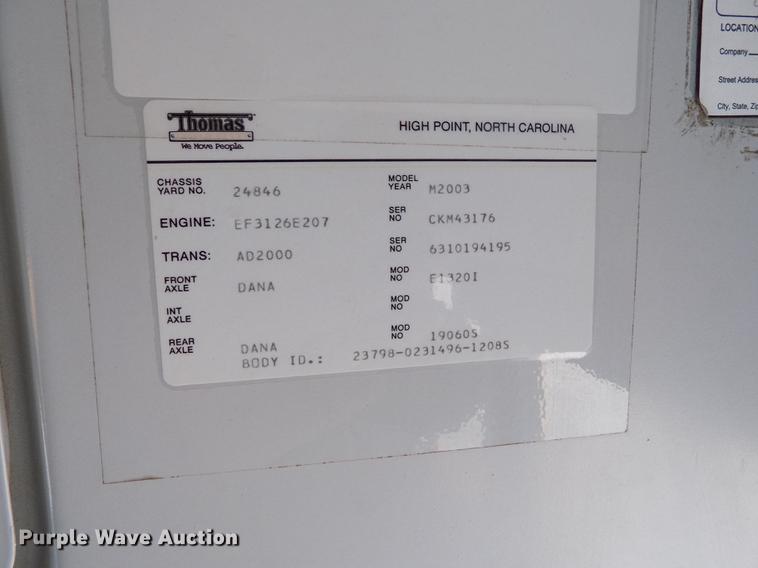 image for item DE1156 2003 Thomas Built Saf-T-Liner MVP EF school bus