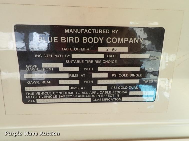 image for item DF1119 1996 GMC B7 Blue Bird school bus