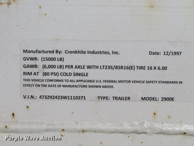 image for item DG3951 1998 Cronkite 2900E utility trailer