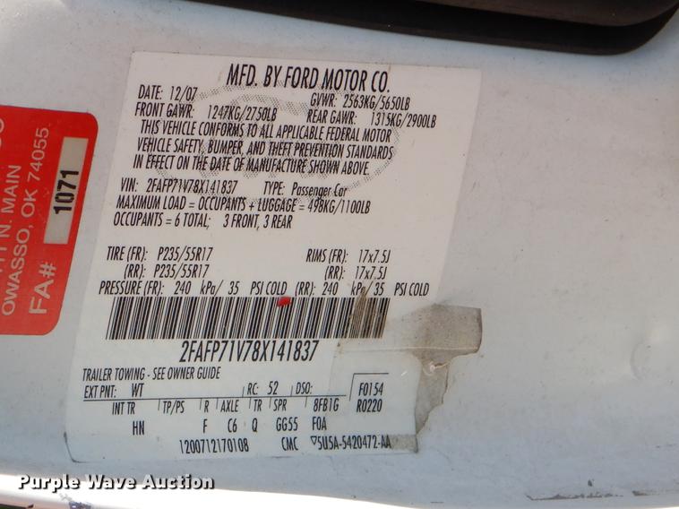 image for item EZ9966 2008 Ford Crown Victoria Police Interceptor