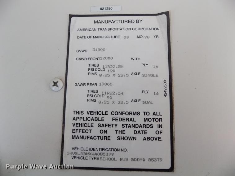 image for item FA9635 1998 Amtran RE school bus