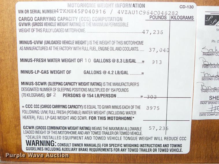 image for item DC5238 2004 Spartan K2 Travel Supreme Select 45DS04 RV