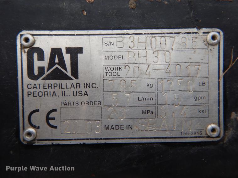 image for item DE6082 Caterpillar BH30 skid steer backhoe attachment