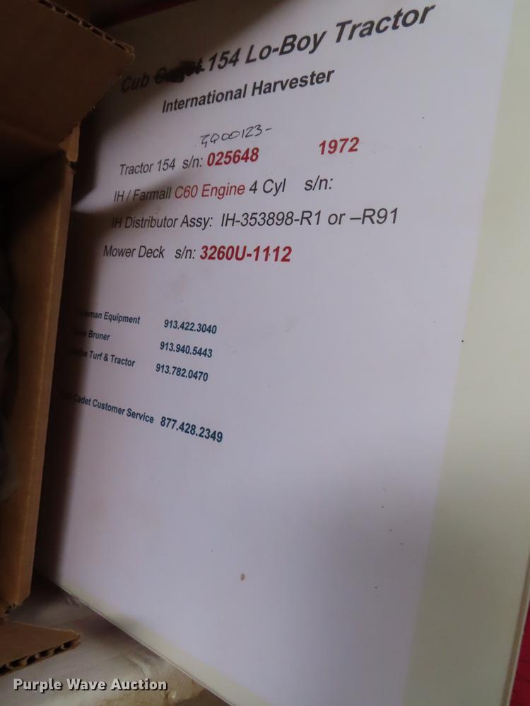 image for item DF7792 1972 International 154 Cub Lo-Boy tractor with mower