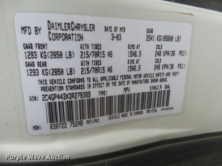 image for item DX9181 2003 Chrysler Town & Country van