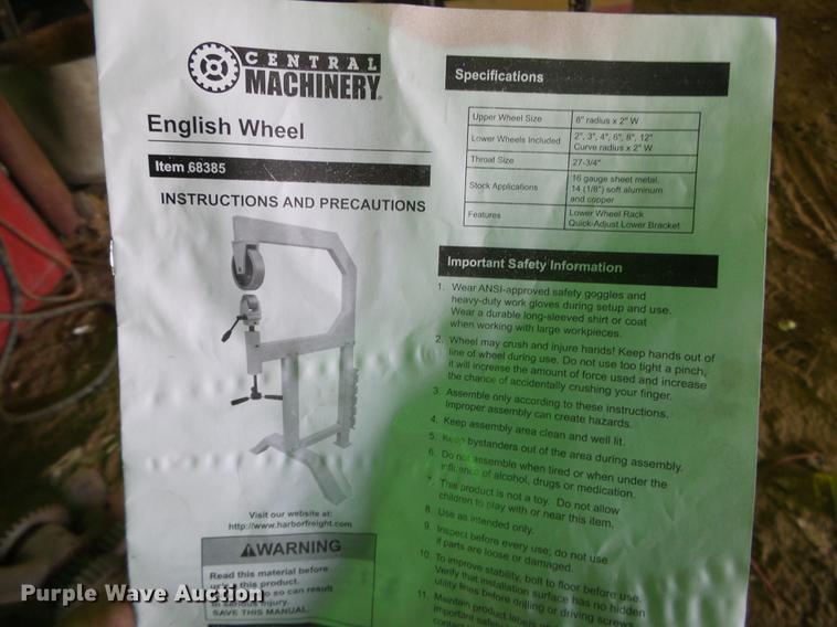 image for item EQ9065 Central Machinery English wheel kit