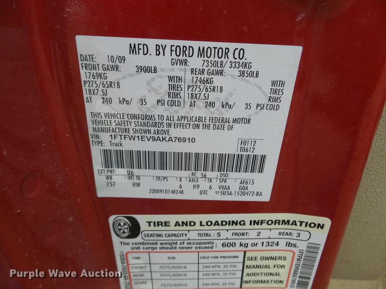 image for item EJ9061 2010 Ford F150 SuperCrew pickup truck