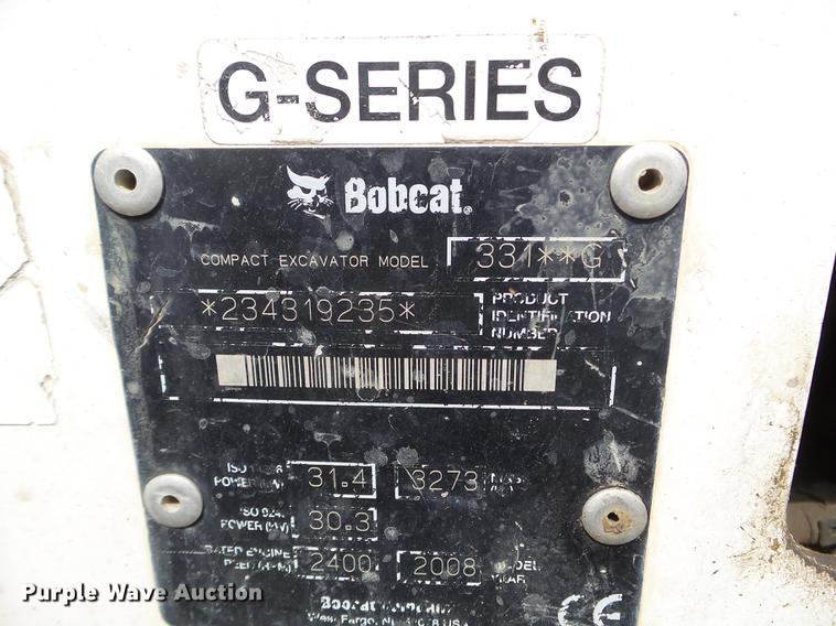 image for item EJ9066 2008 Bobcat 331 mini excavator