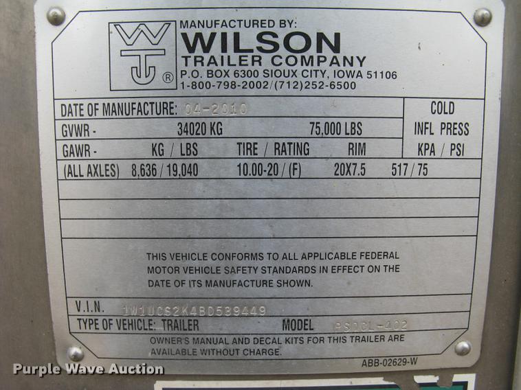 image for item DC1335 2011 Wilson Silver Star PSDCL-402 livestock trailer
