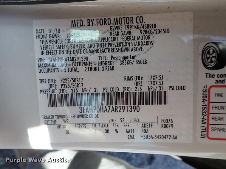 image for item DF1015 2010 Ford Fusion SE