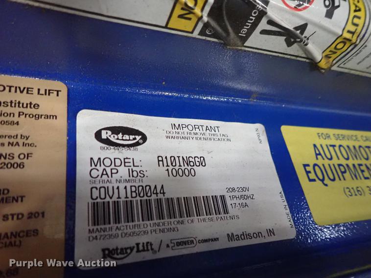 image for item DQ9623 Rotary A10IN660 two post automotive lift