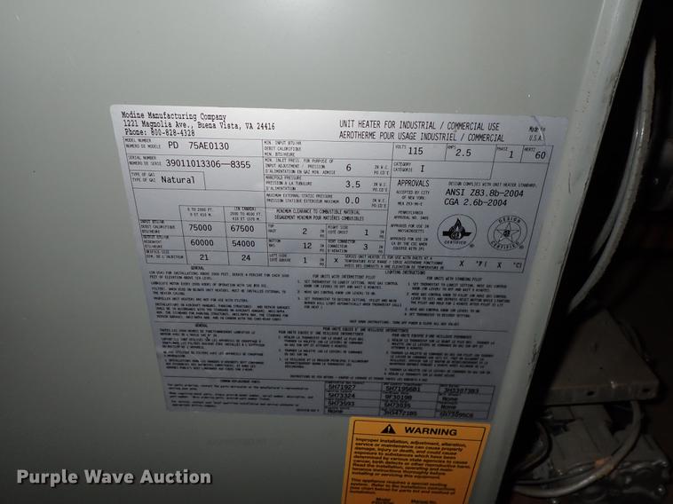 image for item FN9899 Modine PD75AE0130 High Efficiency II heater