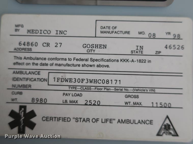 image for item DB8794 1998 Ford Econoline E350 ambulance