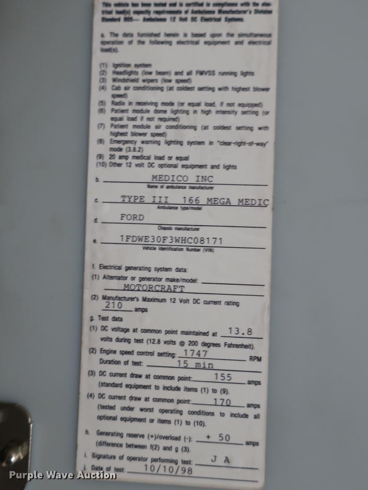 image for item DB8794 1998 Ford Econoline E350 ambulance