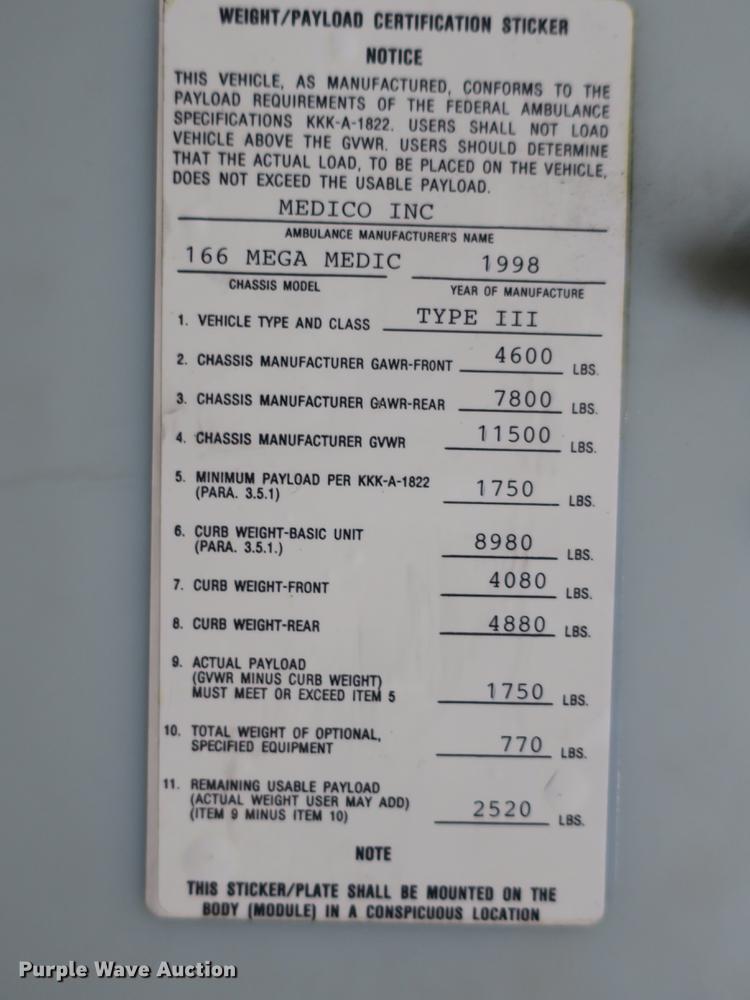 image for item DB8794 1998 Ford Econoline E350 ambulance