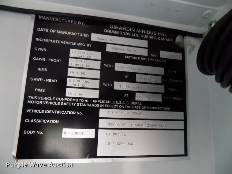 image for item DB9727 2002 Chevrolet Express G3500 school bus