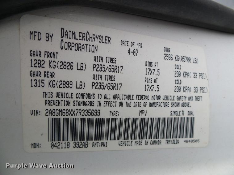 image for item DC5231 2007 Chrysler Pacifica