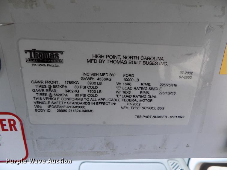 image for item DE1165 2003 Ford Econoline E350 Super Duty school bus