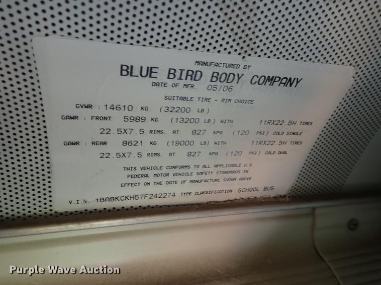 image for item DF1178 2007 Blue Bird All American FE school bus