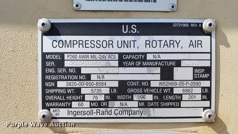 image for item DF3463 Ingersoll Rand P260 air compressor