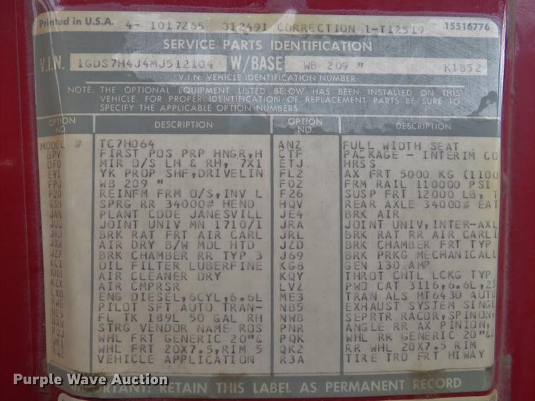 image for item EV9636 1991 GMC TopKick C6500 SL fire truck