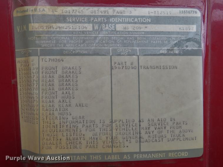 image for item EV9636 1991 GMC TopKick C6500 SL fire truck