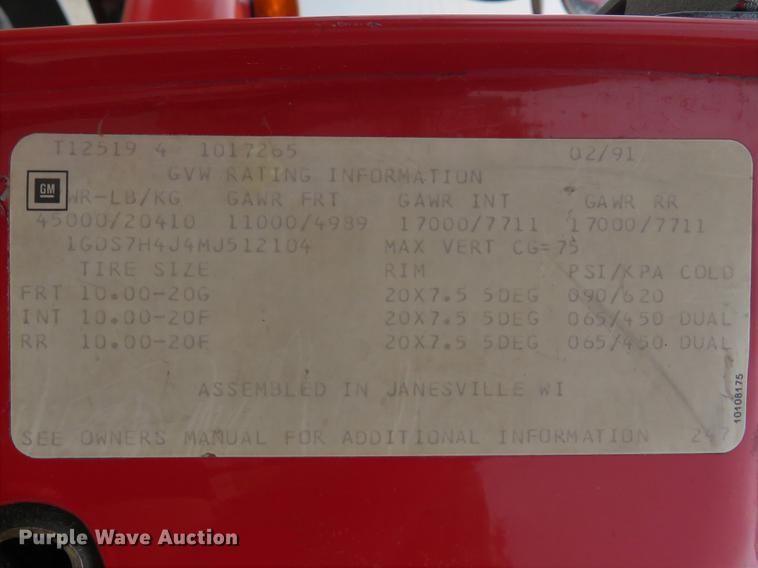 image for item EV9636 1991 GMC TopKick C6500 SL fire truck