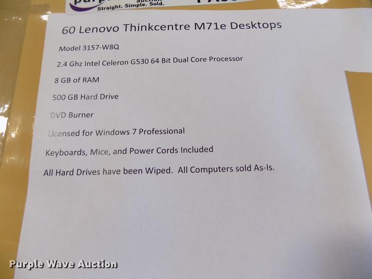 image for item FA9698 (60) Lenovo ThinkCentre m71e CPUs