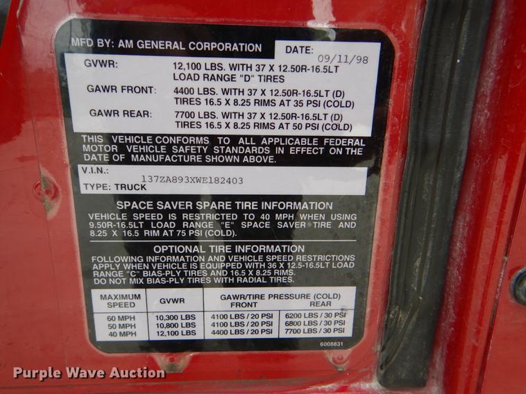 image for item FK9129 1998 Am General Hummer brush fire truck