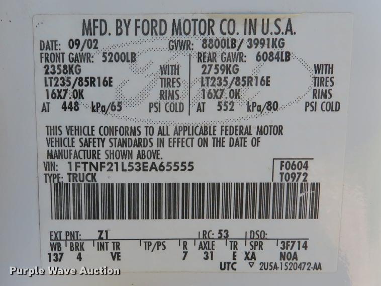 image for item DG3998 2003 Ford F250 Super Duty XL refuse bed pickup truck