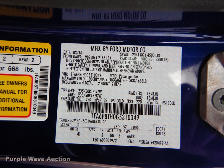 image for item EB9670 2016 Ford Mustang EcoBoost Premium