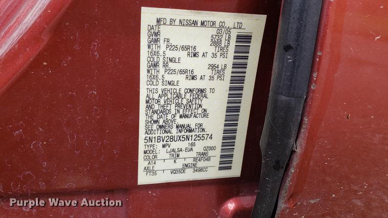 image for item EN9912 2005 Nissan Quest van