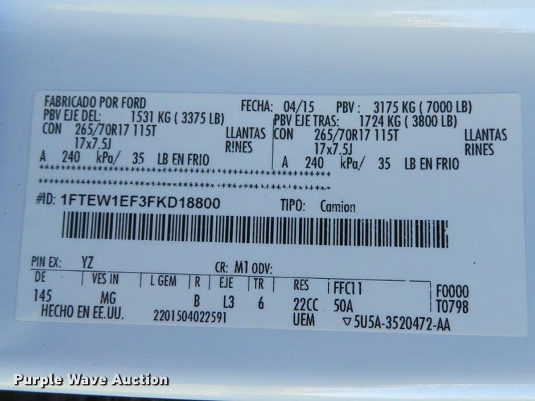 image for item EV9639 2015 Ford F150 XLT SuperCrew pickup truck