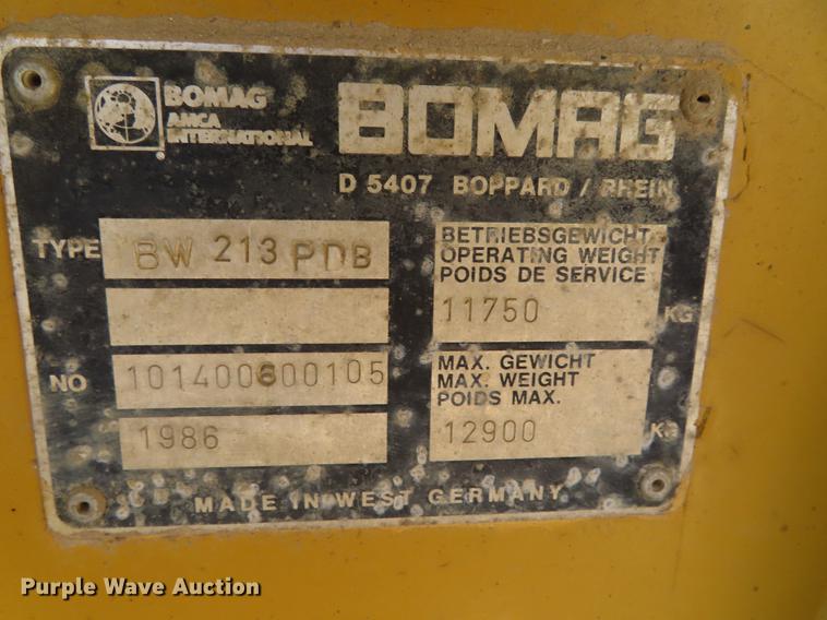 image for item DE3481 1986 Bomag GW213PDB single drum vibratory roller