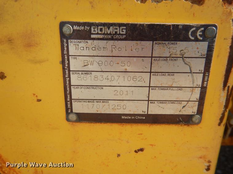 image for item DE3874 2011 Bomag BW900-50 double drum vibratory roller