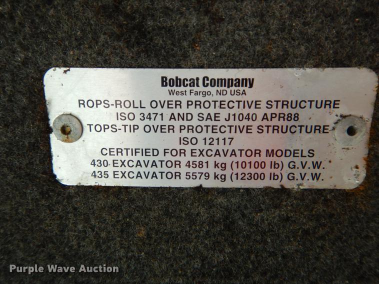 image for item DE8346 2005 Bobcat 430 mini excavator