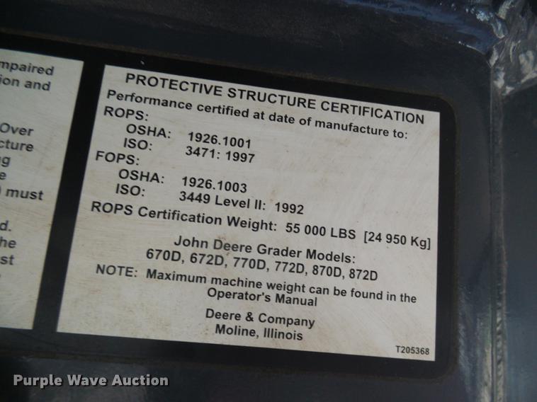 image for item DF7219 2007 John Deere 770D motor grader