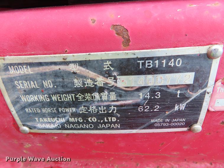 image for item DF7825 2007 Takeuchi TB1140 mini excavator