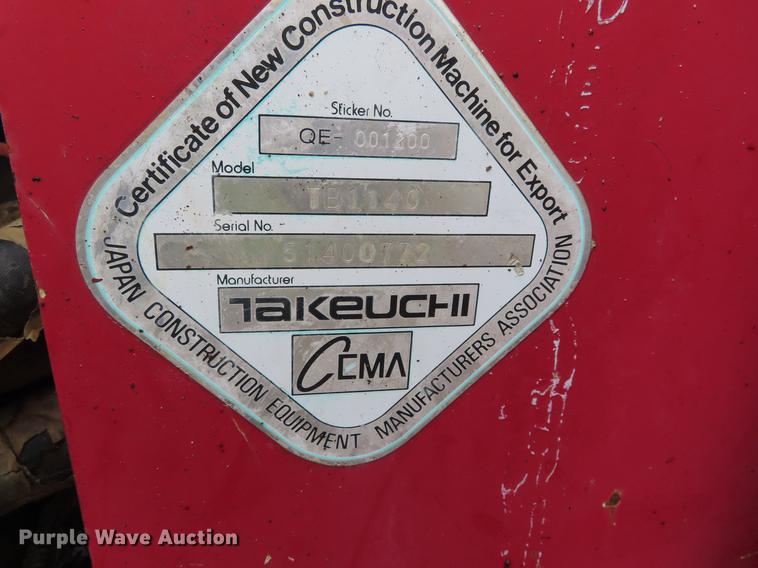 image for item DF7825 2007 Takeuchi TB1140 mini excavator