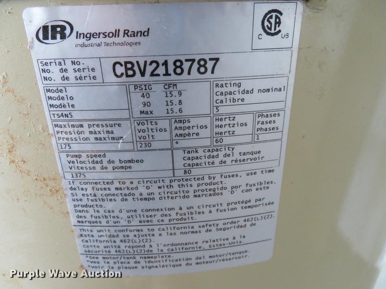 image for item DD6993 2012 Ingersoll Rand TS5 air comrpessor