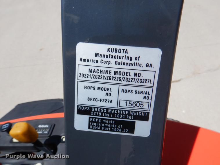 image for item DE3959 2010 Kubota ZG227  ZTR lawn mower