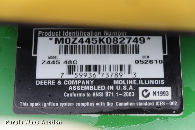 image for item DG3424 2010 John Deere Z445 ZTR lawn mower