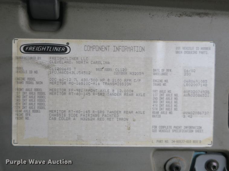 image for item DB8788 2003 Freightliner Columbia semi truck