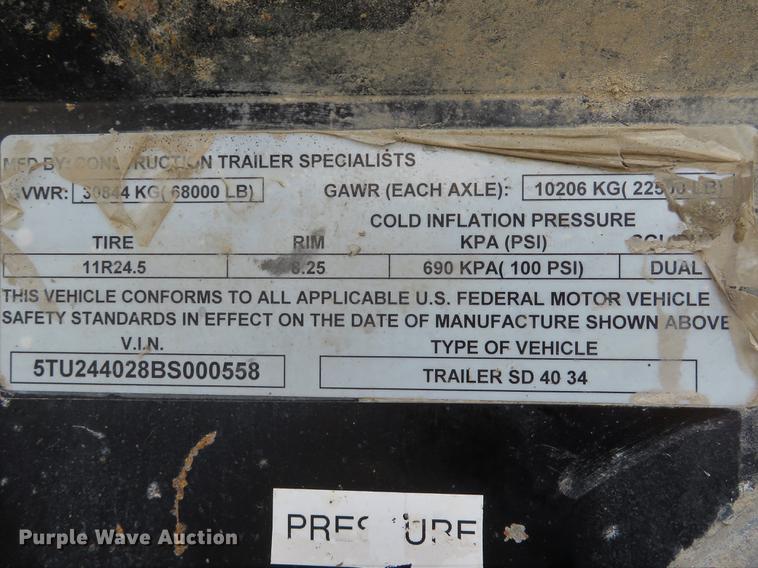 image for item DE8028 2011 Construction Trailer Specialist, Inc. SD-40-34 side dump trailer