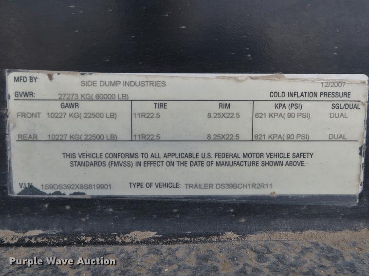 image for item DE8029 2008 Side Dump Industries DS39BCH1R2R11 side dump trailer